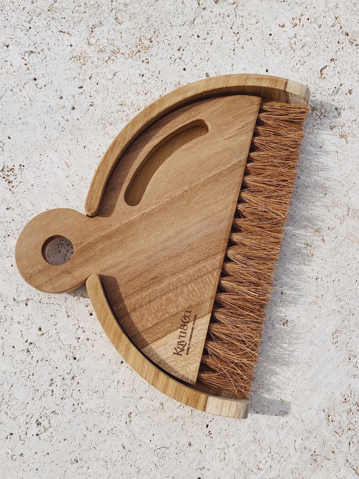 teak wooden dustpan and brush set