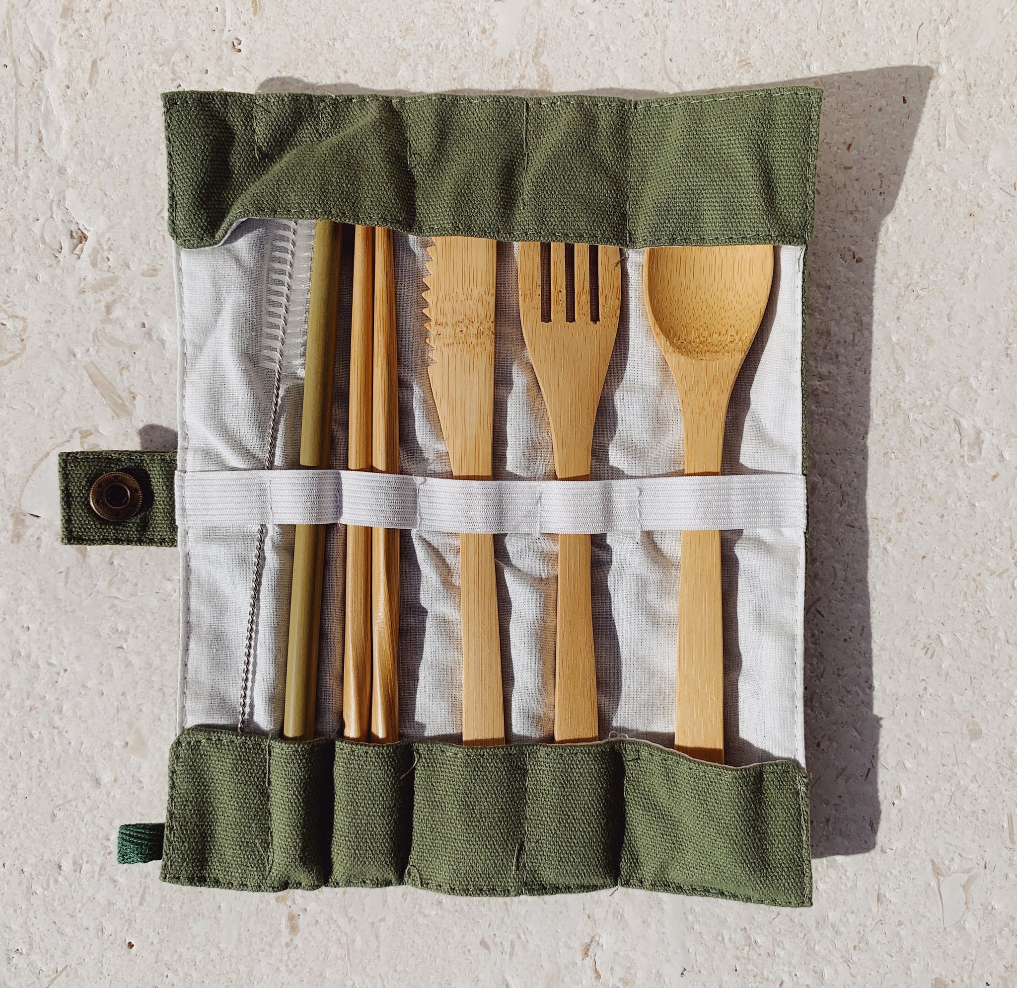 canvas wrap bamboo utensil set