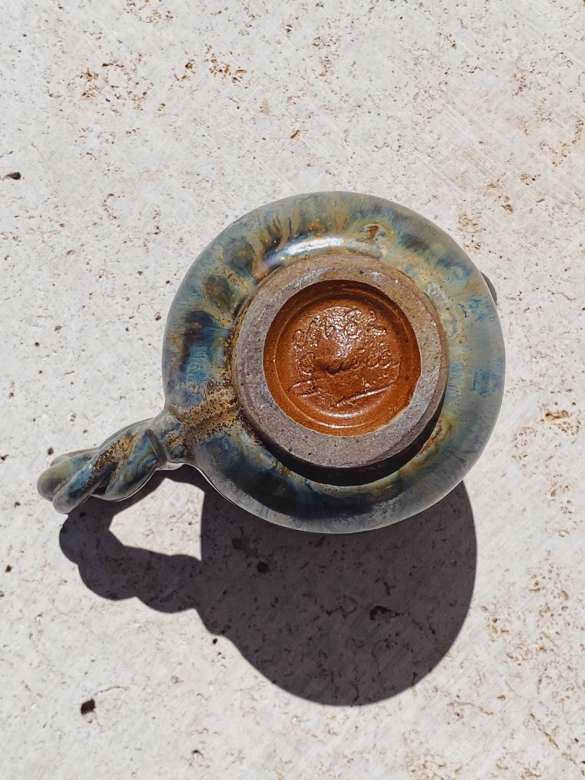 vintage blue ceramic pitcher