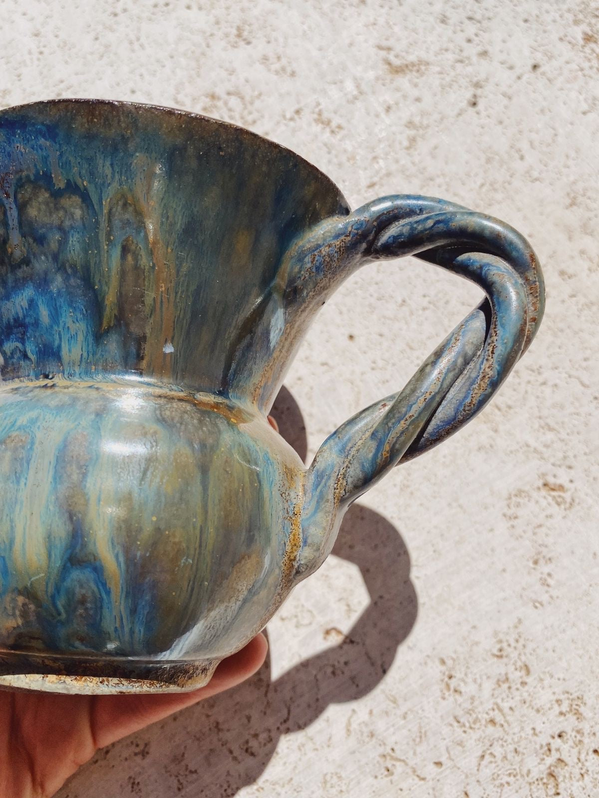 vintage blue ceramic pitcher